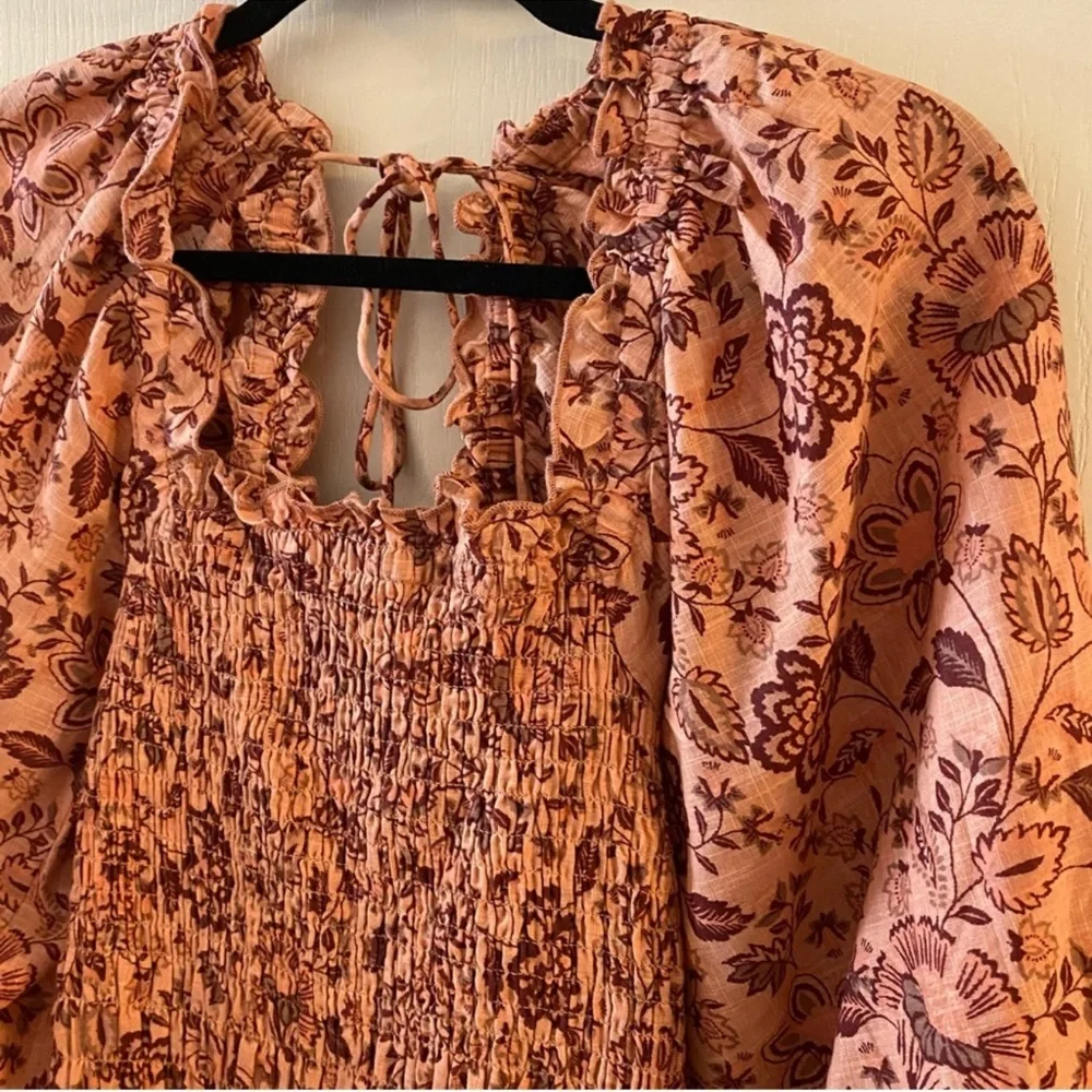 FREE PEOPLE Smock It To Me Mini Dress in Apricot Combo - S